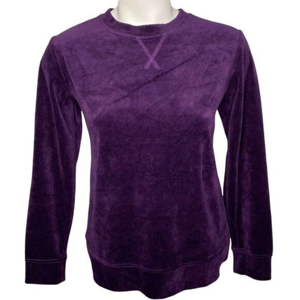 Karen Scott Petite Sweatshirt Top Women's XS Purple Velour Soft Relaxed Crewneck